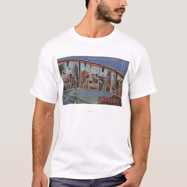 Camiseta Evansville, Indiana - grandes cenas da letra (Frente)