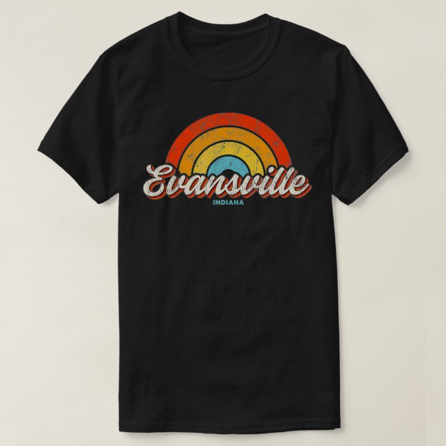 Camiseta Evansville Indiana IN Vintage Rainbow Retro 70s (Frente do Design)