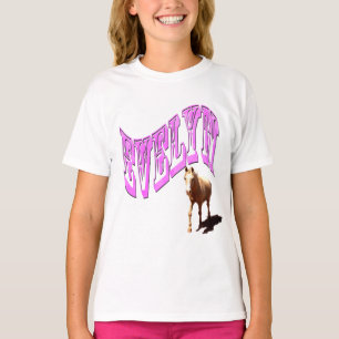 Camiseta Evelyn, logotipo conhecido, com cavalo,