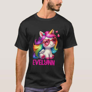 Camiseta Evelynn Nome Personalizado Unicórnio Colorido Mulh