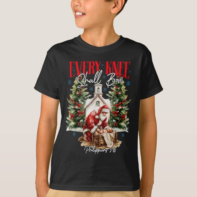 Camiseta Every Knee Shall Bow Christian Jesus Merry Christm (Frente)