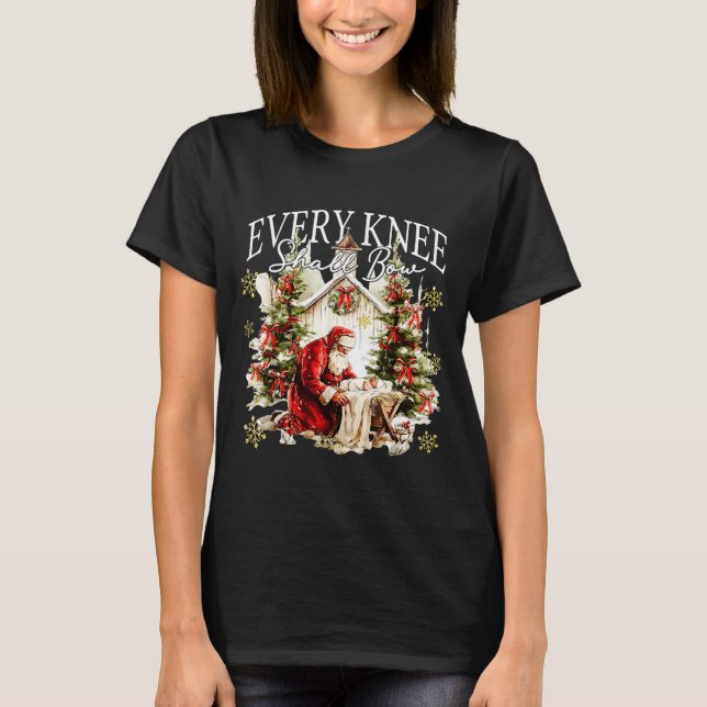 Camiseta Every Knee Shall Bow Jesus Birth Christian Santa C (Frente)