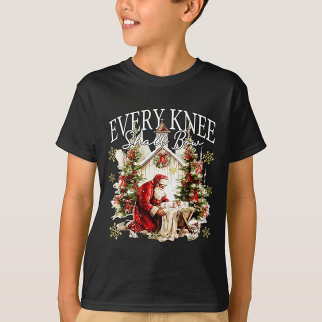 Camiseta Every Knee Shall Bow Jesus Birth Christian Santa C (Frente)