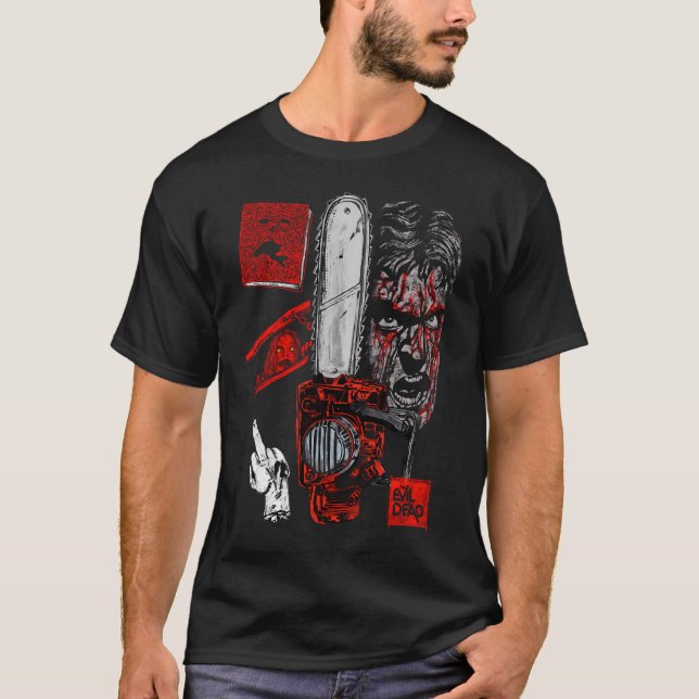 Camiseta Evil Dead "Groovy" Ash Williams - Motossera, Necro (Frente)