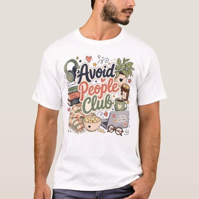 Camiseta Evite Vibes de Clube de Introvertidos Confortáveis (Frente)