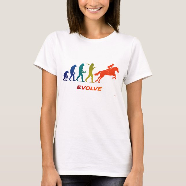 Camiseta Evolução das corridas de cavalos Silhueta Design d (Frente)