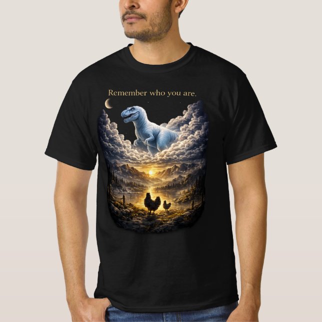 Camiseta Evolução de Frango T-Rex | Lembre Quem Você É  (Frente)