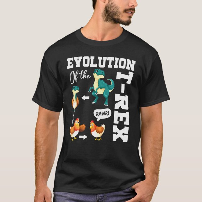 Camiseta Evolução do T-Rex Dinossauro Frango Piada F (Frente)