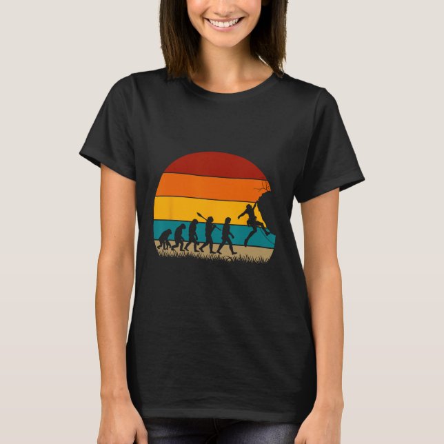 Camiseta Evolução Retro da Escalada - Escalada de Rocha Eng (Frente)