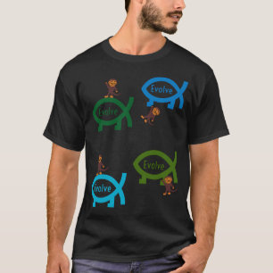 Camiseta Evoluir macacos e design de peixes