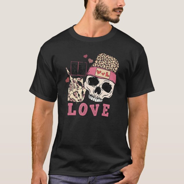 Camiseta Ew Love Lepard Skull Skeleton Anti Dias de os namo (Frente)