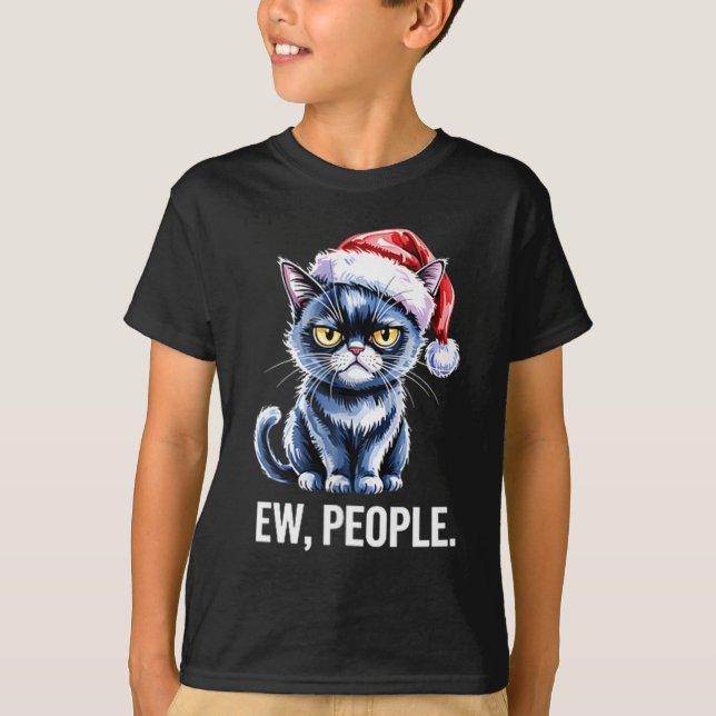 Camiseta Ew People Black Cat Christmas Funny Introvert Holi (Frente)