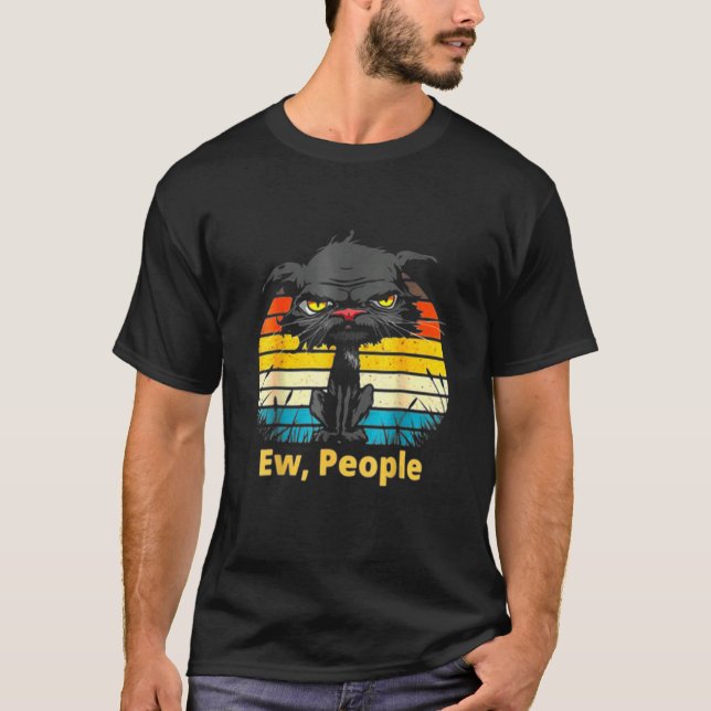 Camiseta Ew People Bored Cat Yellow Eyes Cats Retro (Frente)