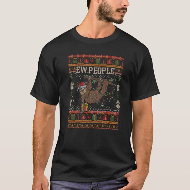 Camiseta Ew-People Sloth in Mask Ugly Christmas Sweater Pre (Frente)