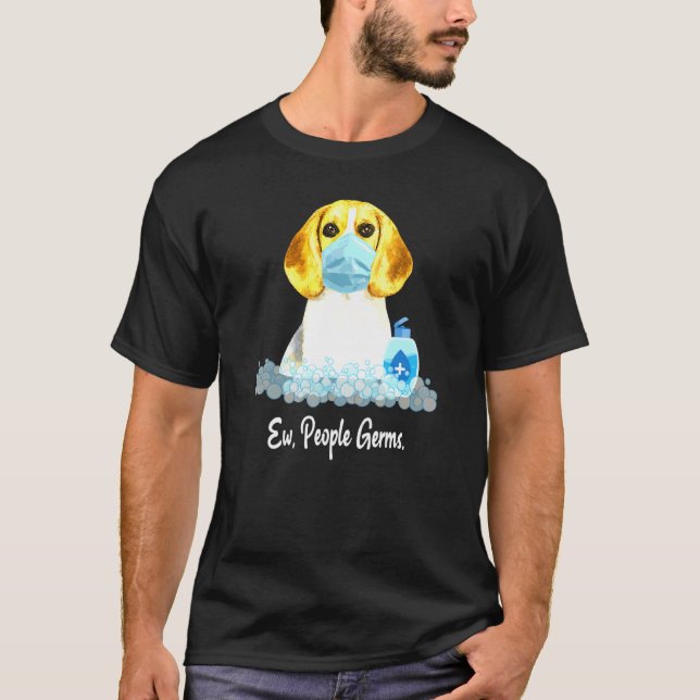 Camiseta Ew Pessoas Germs Beagle Dog Vestindo Pet De Máscar (Frente)