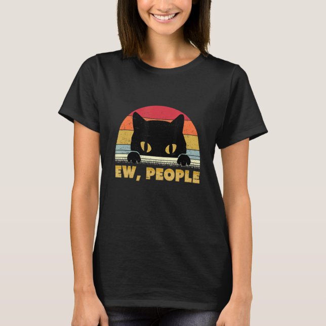 Camiseta Ew Pessoas Retro Cat Anti Social Introduvert Vinta (Frente)