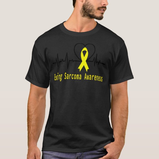Camiseta Ewing Sarcoma Awarness Heartbeat Suporte Amarelo (Frente)
