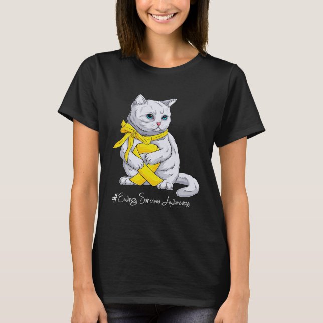 Camiseta Ewings Sarcoma Awareness Month Yellow Ribbon Cat (Frente)