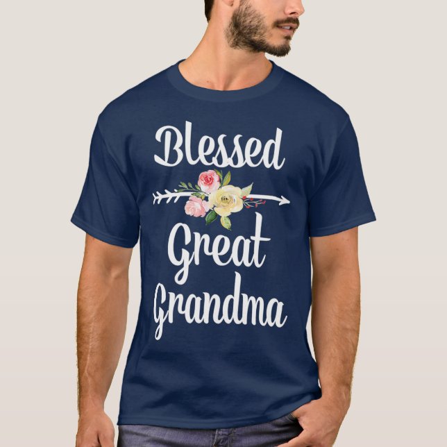 Camiseta Excelente Abençoado Vovó Seta Flor Presente (Frente)