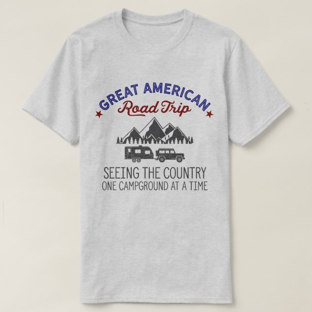 Camiseta Excelente American Road Trip, Camping Shi (Frente do Design)
