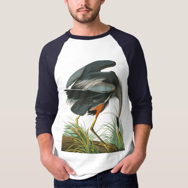 Camiseta Excelente Blue Heron por John James Audubon (Frente)