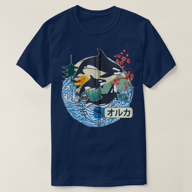 Camiseta Excelente de Baleia Orca Japonesa Wave Kanagawa Ja (Frente do Design)