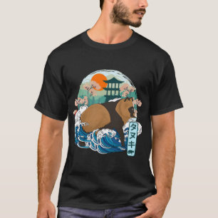 Camiseta Excelente de Cachorro Raccoon Japonês Wave Kanagaw