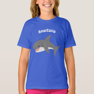 Camiseta Excelente de desenho animado branco de tubarão fel