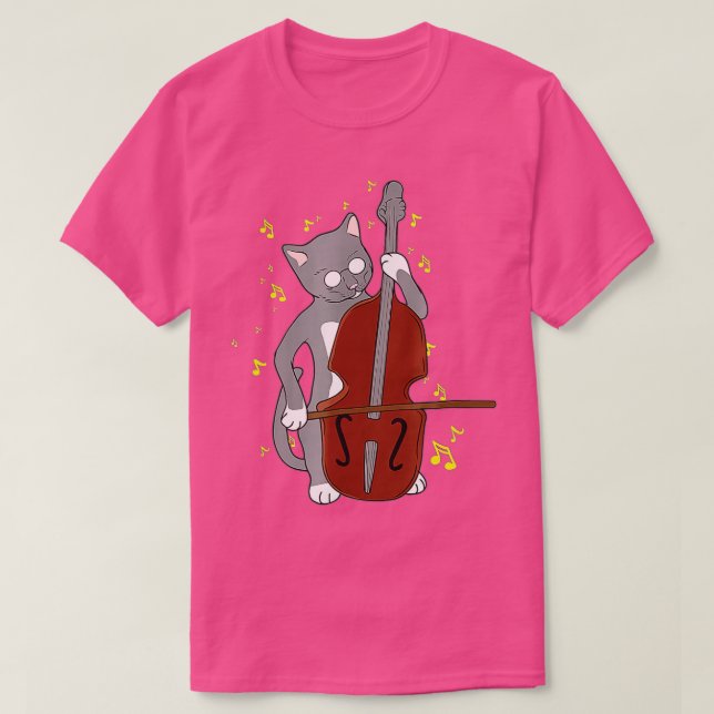 Camiseta Excelente Jazz Cat Tocando Cello Double Bass Music (Frente do Design)