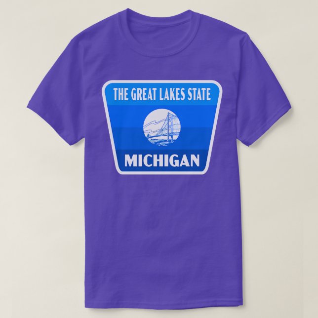 Camiseta Excelente Lagos State Michigan Retro Crachá Blue (Frente do Design)