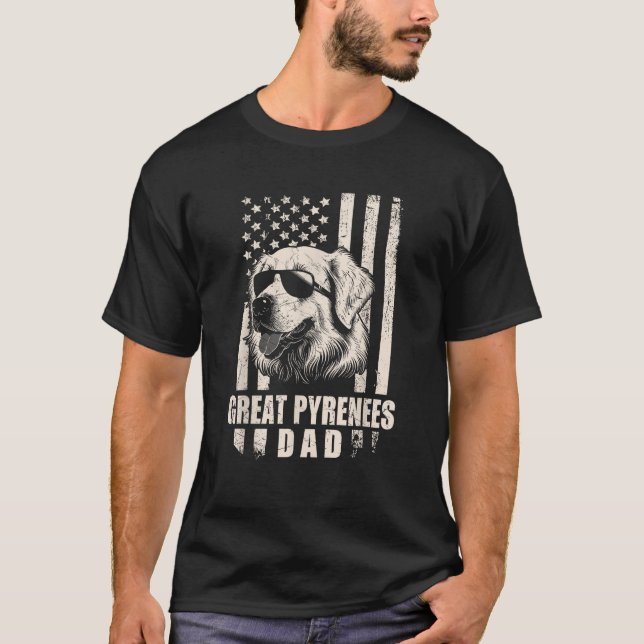 Camiseta Excelente Pirenéus Cachorro Pai Presente Americano (Frente)