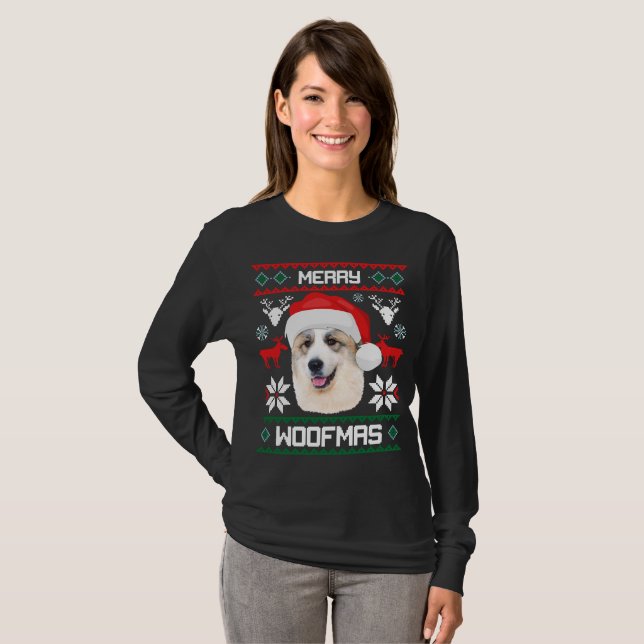 Camiseta Excelente Pirenéus Feliz Woofmas Natal (Frente Completa)
