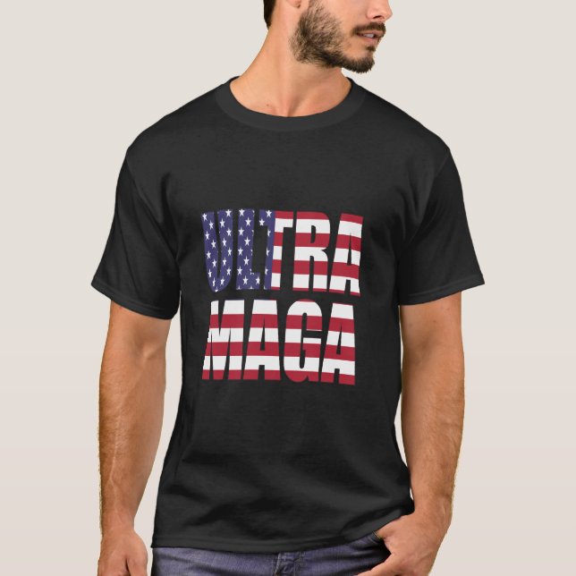 Camiseta Excelente ⛳ suporte do Ultra MAGA Trump nos EUA (Frente)