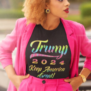 Camiseta Excelente Trump 2024 Rainbow Tie Dye Keep America