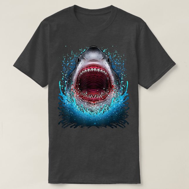 Camiseta Excelente White Shark Open Mouth Teeth Beach Ocean (Frente do Design)