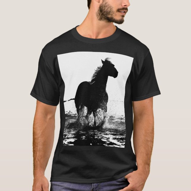 Camiseta Executando Modelo de Arte Pop de Cavalo Personaliz (Frente)