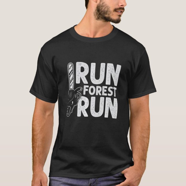 Camiseta Executar Floresta Executar Lumberjack Chainsaw Log (Frente)