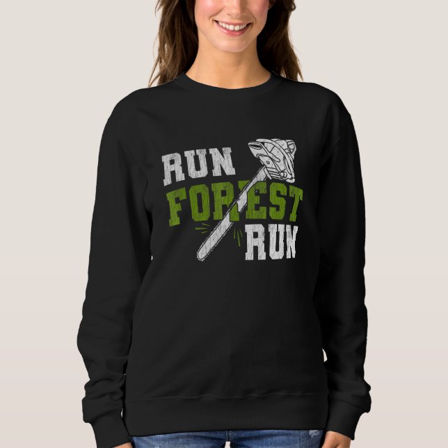 Camiseta Executar Floresta - Lumberjack Chainsaw Logger Woo (Frente)