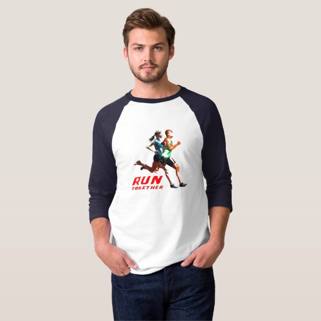 Camiseta Executar juntos | Raglan Capa 3/4 de uso masculino (Frente Completa)