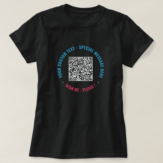 Camiseta Exemplo de Código QR Divertido Adicionar  (Frente do Design)