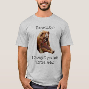 Camiseta "Exercício? … Buldogue inglês triste 3 das