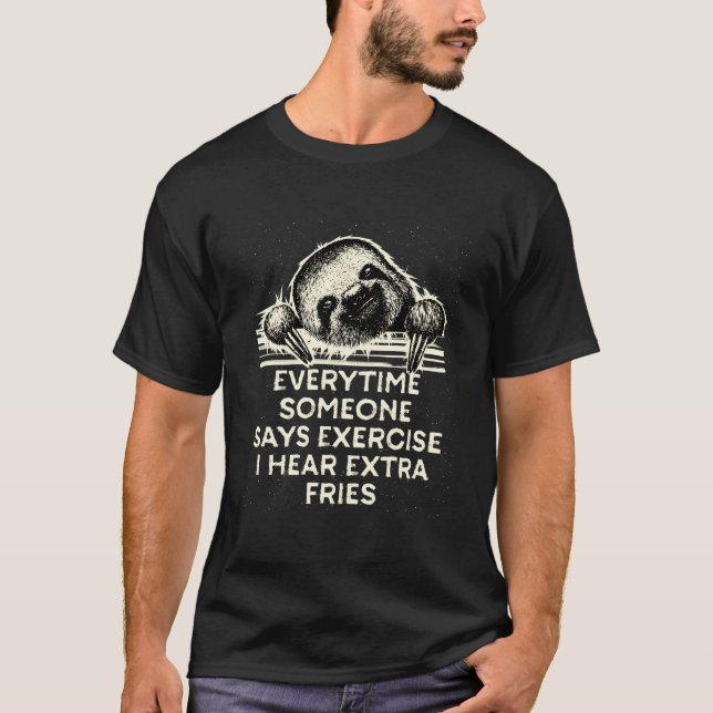 Camiseta Exercite Ou Batatas Fritas Extras Treino de Pregui (Frente)