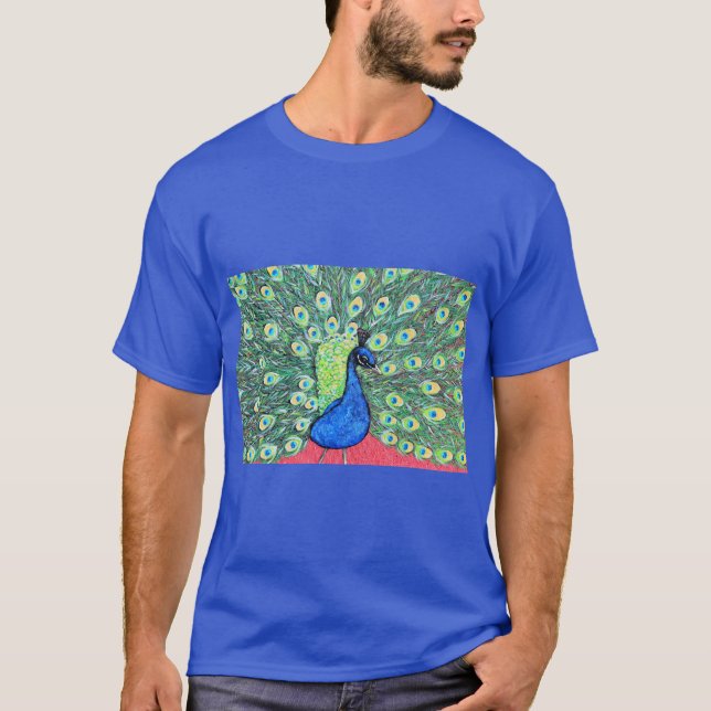 Camiseta Exibindo Pintura de Peacock (Frente)