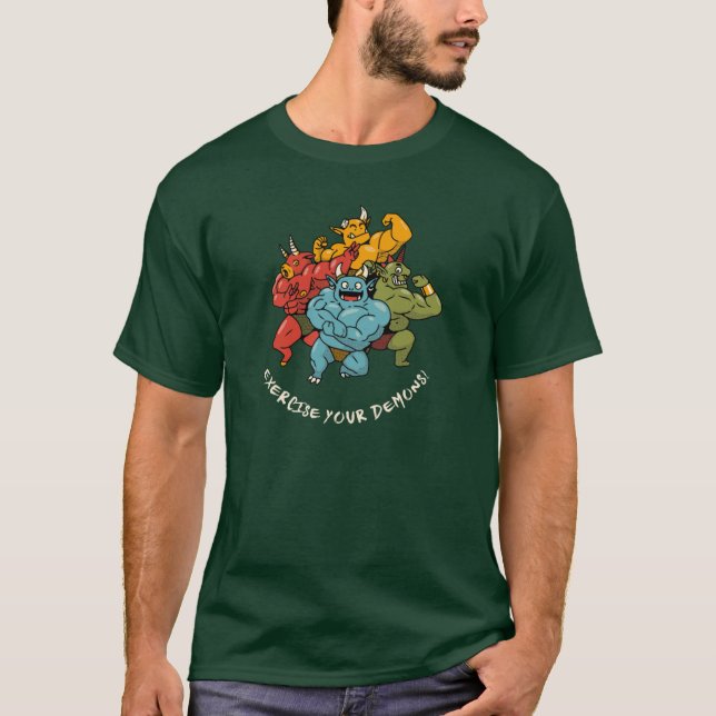 Camiseta Exorcize Seus Demônios Amigo de Academia de Muscul (Frente)
