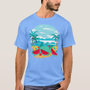 Camiseta Exotic Beach Ocean Palm Trees Melon Fruta Watermel