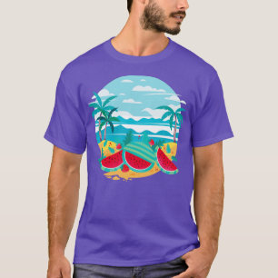 Camiseta Exotic Beach Ocean Palm Trees Melon Fruta Watermel