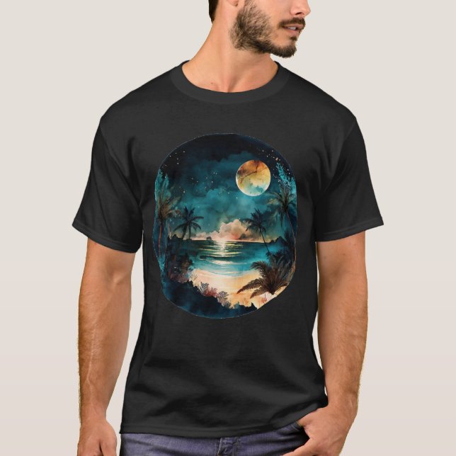 Camiseta Exotic Watercolor Beach Sunset (Frente)