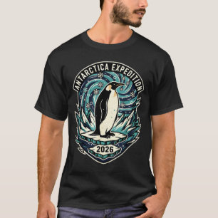 Camiseta Expedição à Antártica 2026 Suvenir Retro Pinguim
