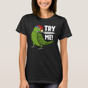 Camiseta Experimente-me papagaio com faca I...