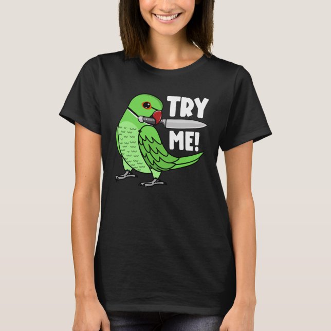 Camiseta Experimente-me Papagaio Com Faca I Verde Indian Ri (Frente)